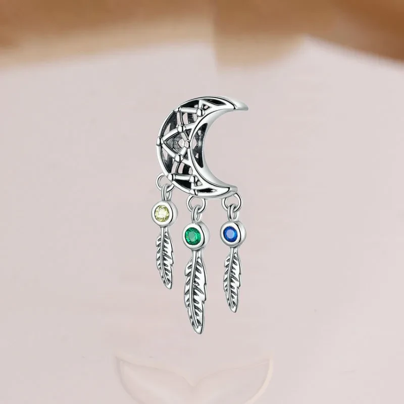 DIY Bracelet Bead Long Pendant Retro Curved Crescent Feather Hollow Moon Pendant