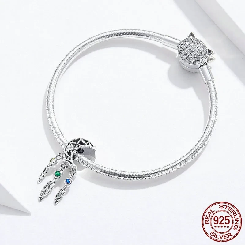 DIY Bracelet Bead Long Pendant Retro Curved Crescent Feather Hollow Moon Pendant