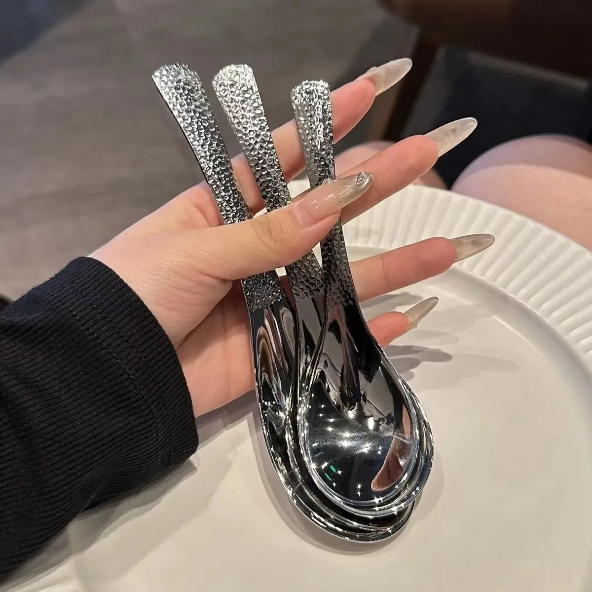Retro Hammered Stainless Steel Spoon Creative Tableware