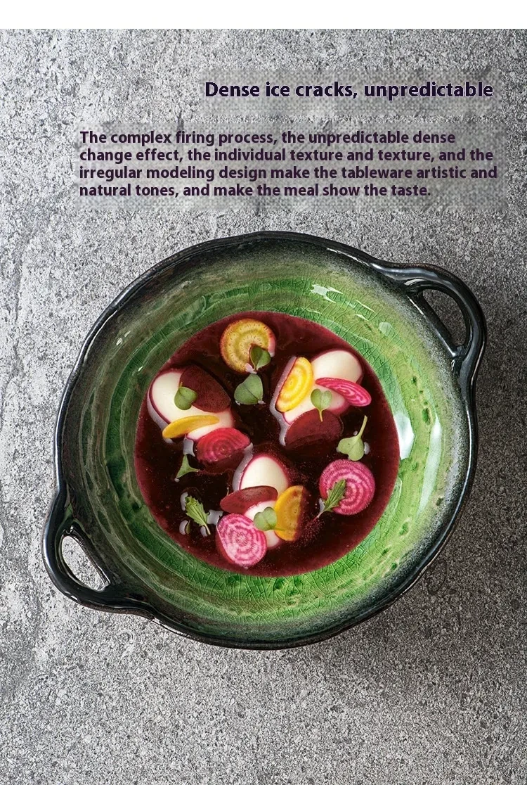 Creative Ceramic Crackle Glaze Binaural Good-looking Household Dinner Plate