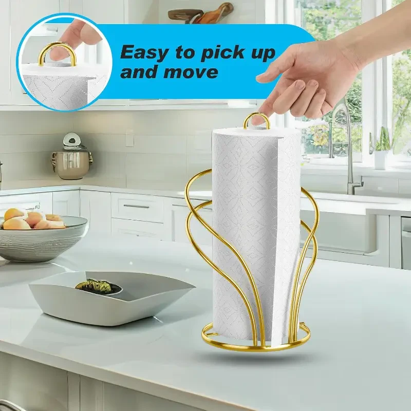 Golden Stainless Steel Countertop Tissue Holder with Weighted Base