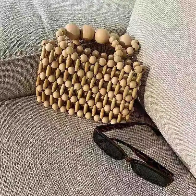 Wooden beads woven bag