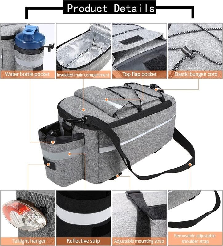 Bicycle Panniers Bag Bike Rear Rack Saddle Bags Grey