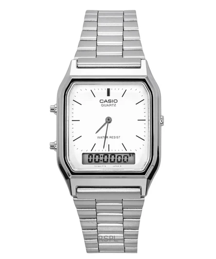 Casio Vintage Dual Time Alarm Quartz Analog Digital AQ-230A-7DMQ AQ230A-7DMQ Unisex Watch