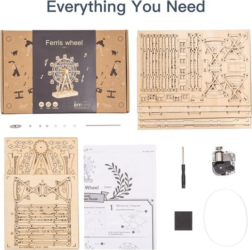 Rowood 3D Puzzles For Adults Model Kits For AdultsWooden Music BoxDIY Craft Kits For Adults Teen Boy Gifts On Birthday Christmas Ferris Wheel