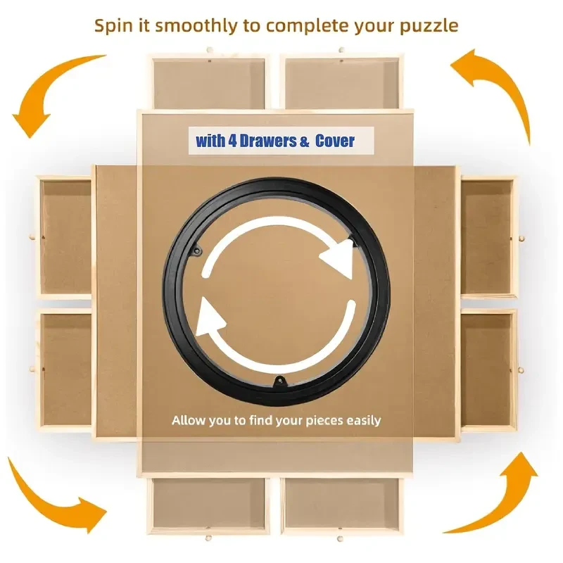 Best Christmas Gift Ultimate Fun Jigsaw Puzzle Wooden Table Board Games Rotating Table Board With 4 Drawers