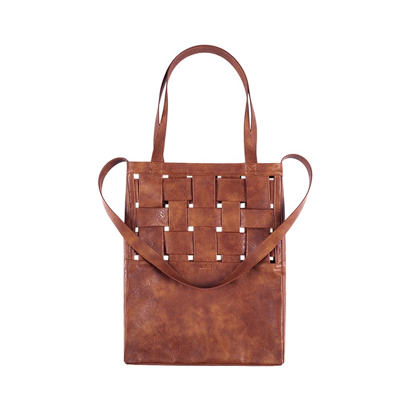 Faux Leather Woven Structure Crossbody Shoulder Bag