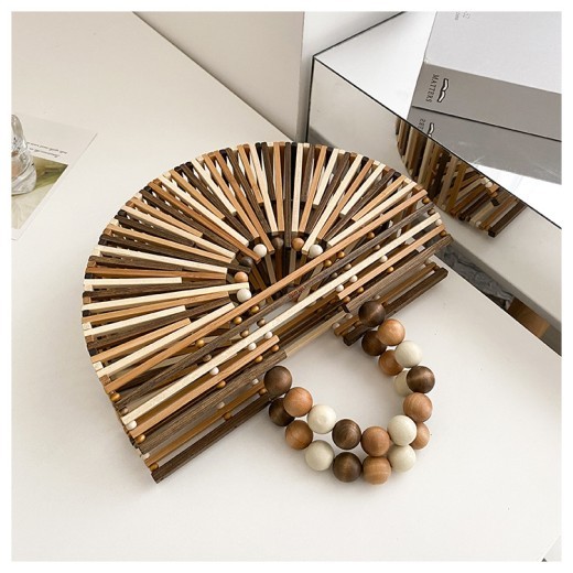 New Bamboo Woven Bag Women's Beaded Portable