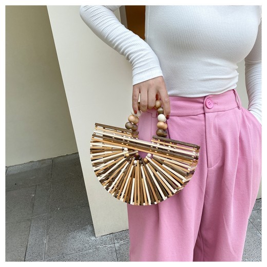 New Bamboo Woven Bag Women's Beaded Portable