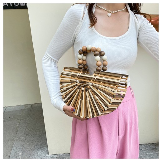 New Bamboo Woven Bag Women's Beaded Portable