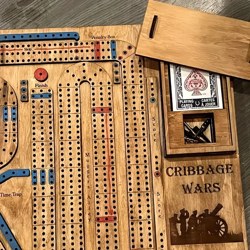 1pc Vintage 1970s Themed Wooden Cribbage War Game Board