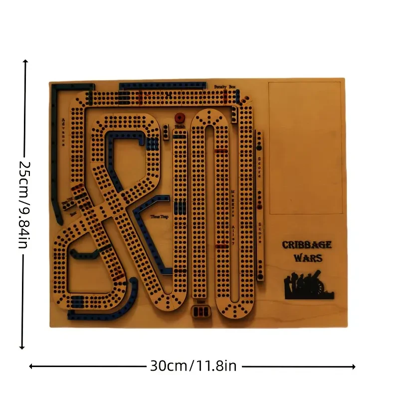 1pc Vintage 1970s Themed Wooden Cribbage War Game Board