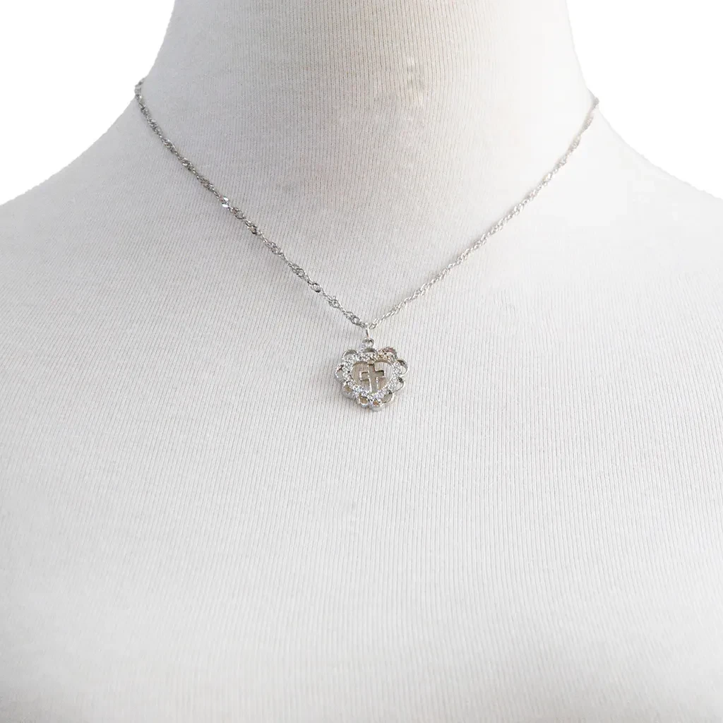 Peach Heart Cross Pendant Necklace