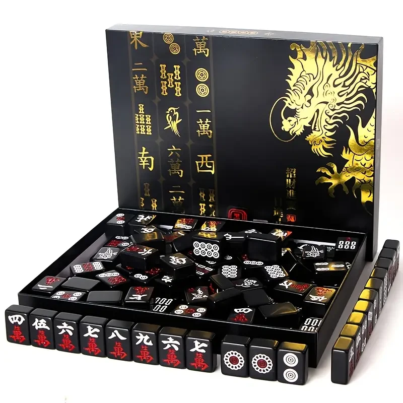 Black Golden Mahjong High Quality Portable Chinese Mahjong