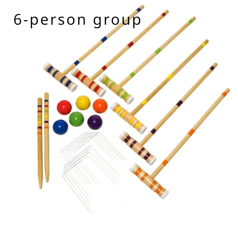 Six Player Croquet Set with Premiun Rubber Wooden Mallets 71.12cm