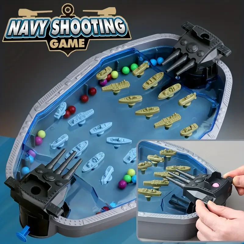 Navy Battleship Shooting Board Game  2-Player Marble Combat Game