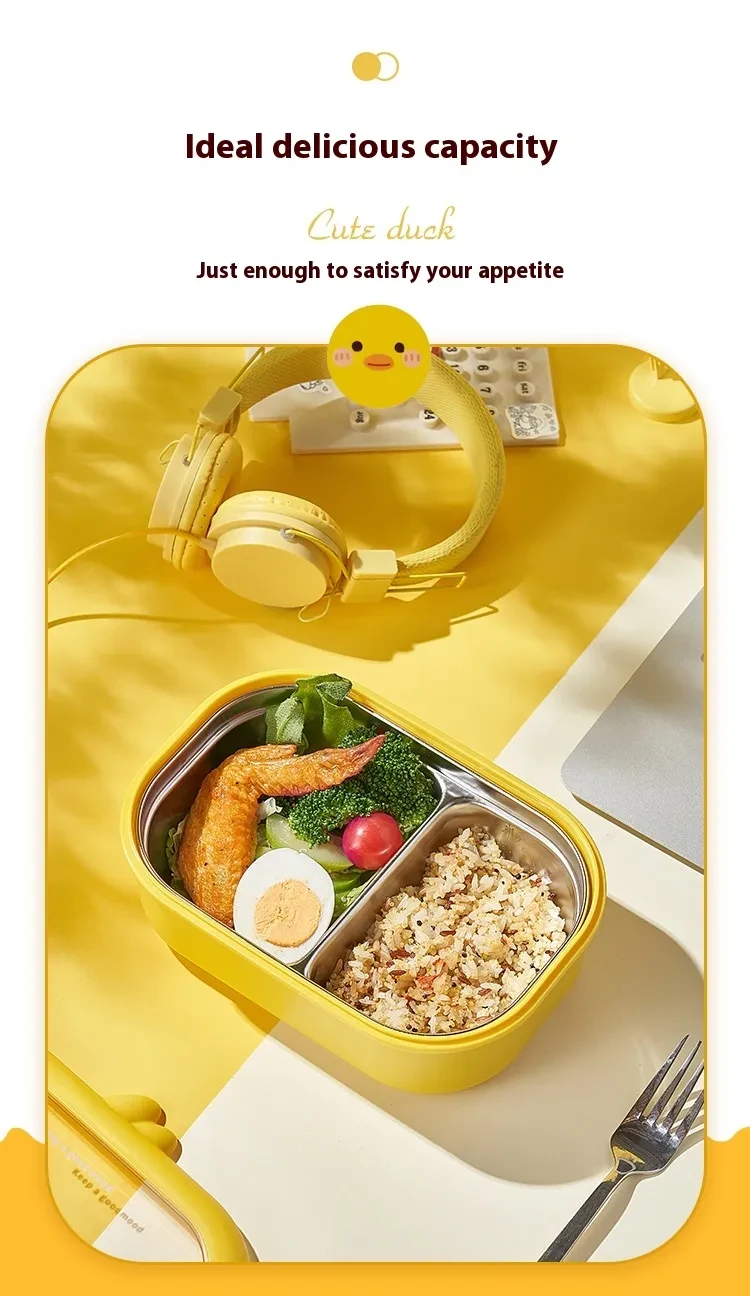Wheat Cute Duck Stainless Steel Lunch Box Creative Compartment Thermal Box Portable