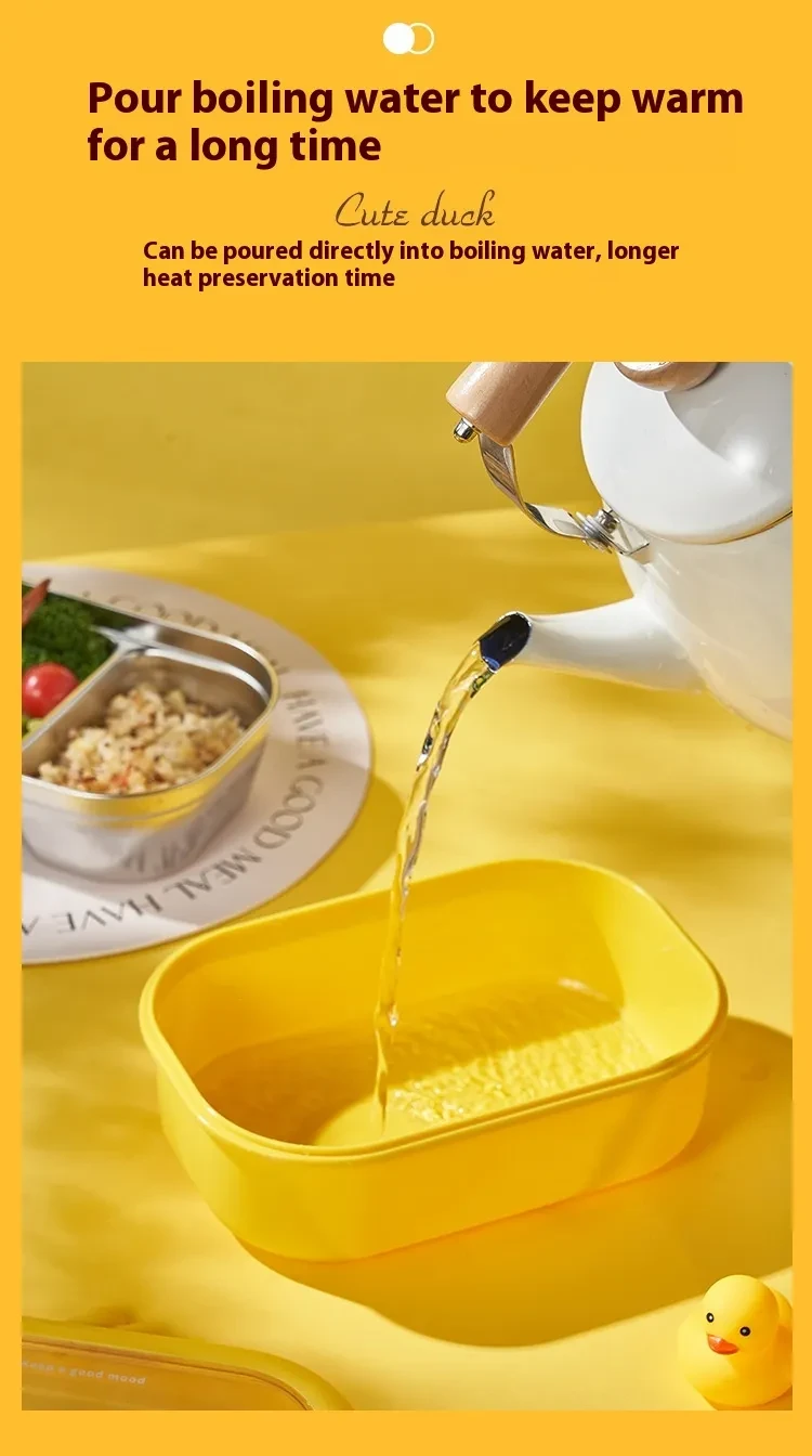 Wheat Cute Duck Stainless Steel Lunch Box Creative Compartment Thermal Box Portable