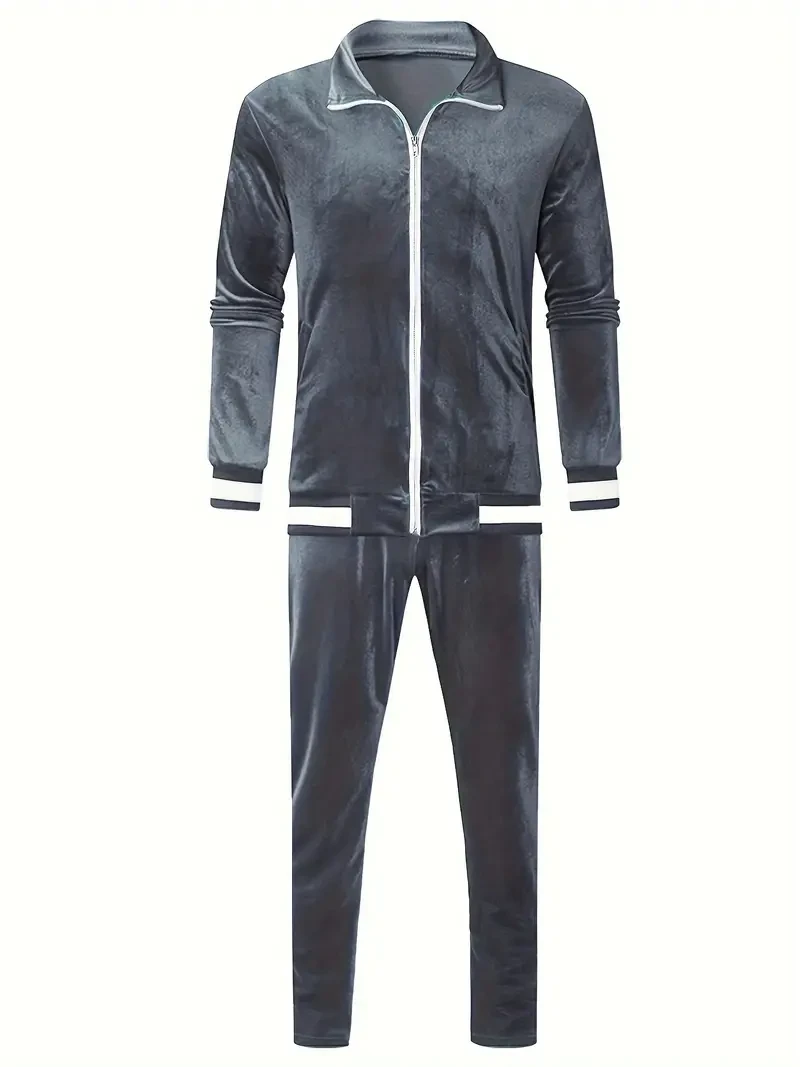Luxurious Velvet Tracksuit Set - Comfortable Athletic Wear with Full-Zip Jacket and Jogging Pants - Ideal for Gym and Casual Outings