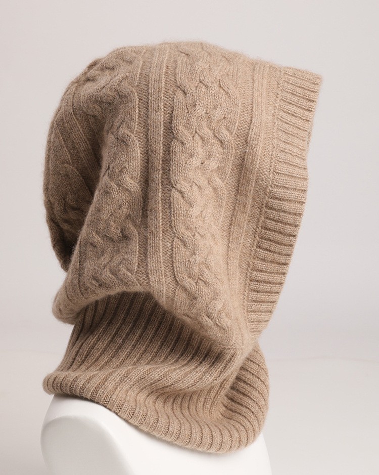 Warm Cashmere Couple Knit Cable One-Piece Hat