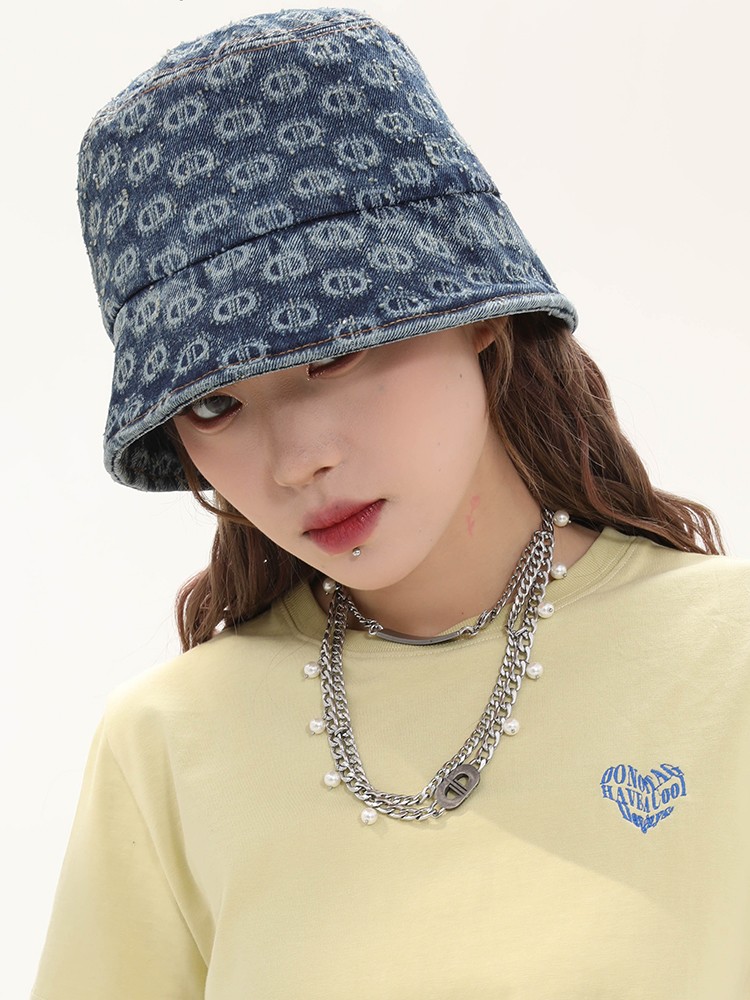 Vintage Washed Spray Horse Presbyopia Denim Bucket Hat