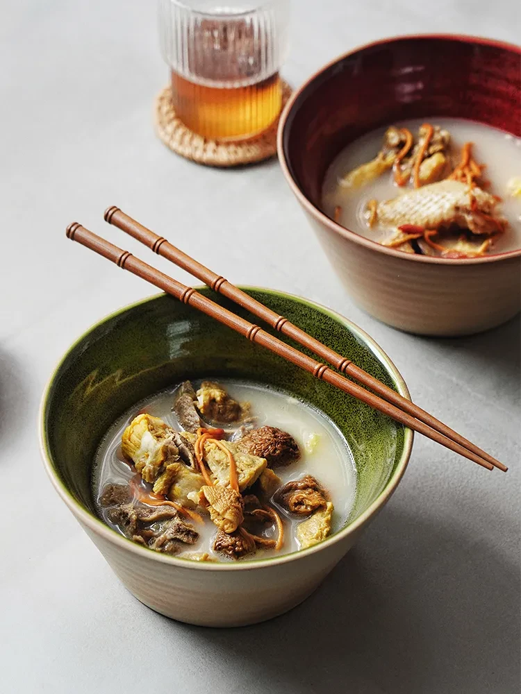 Retro Eating Bowl Underglaze Pottery Clay Salad Bowl