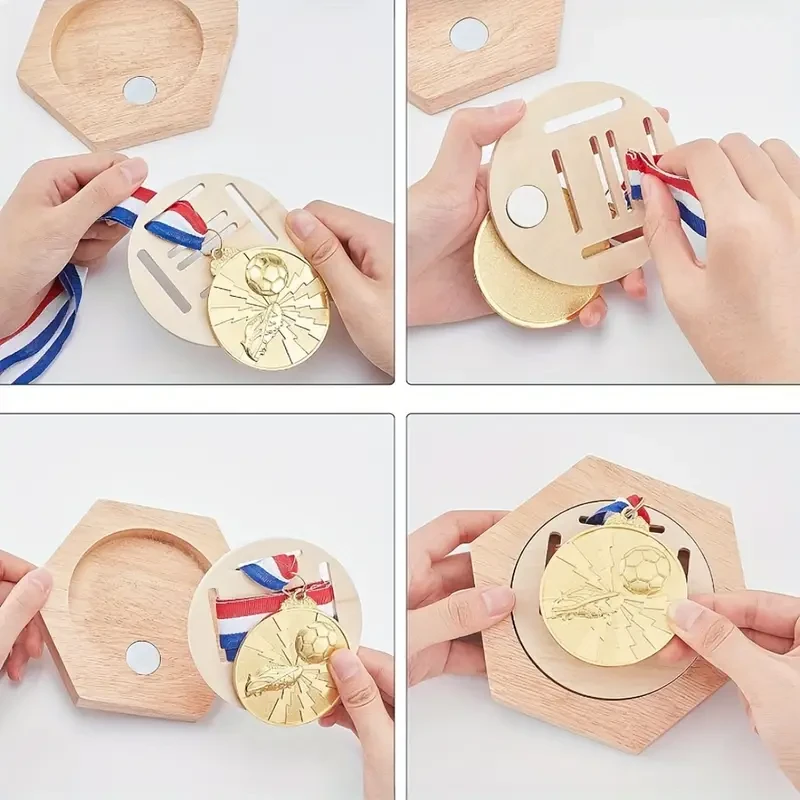 6-Pack Hexagonal Wooden Medal Display Racks