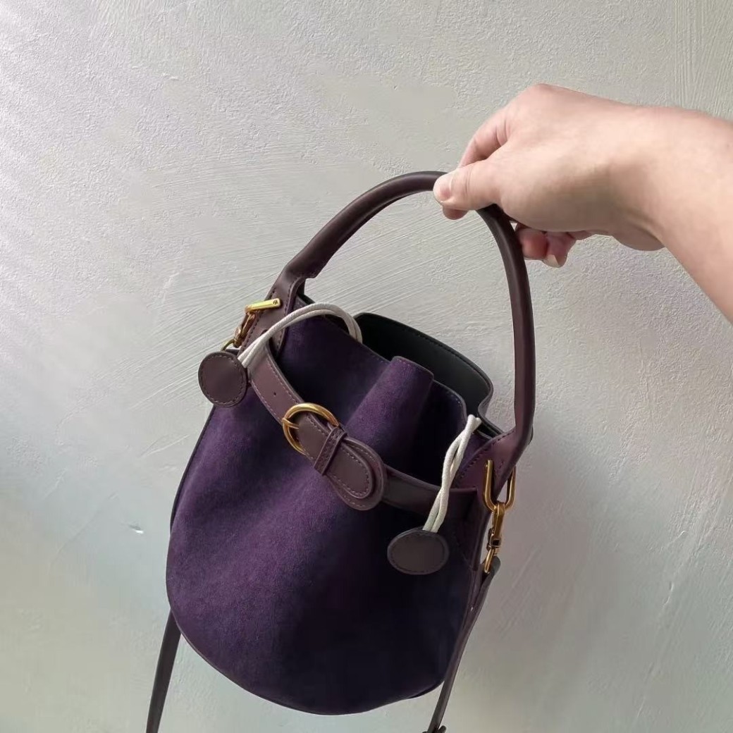 Purple Velvet Bucket Women's Shoulder Messenger Bag