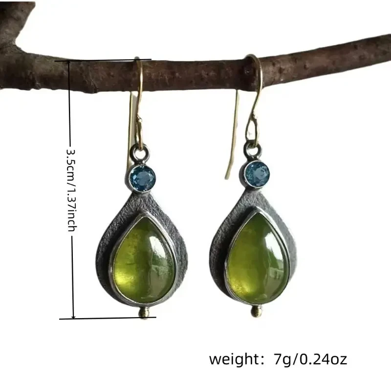 Boho-Chic Olive Green Cubic Zirconia Drop Earrings