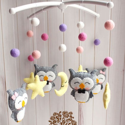 Newborn Owl Hand-Made Fabric Crib Rattle Toy