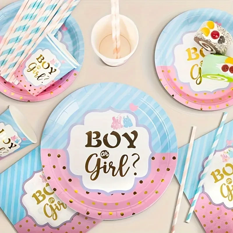 120pcs, disposable blue pink gender reveal party themed tableware