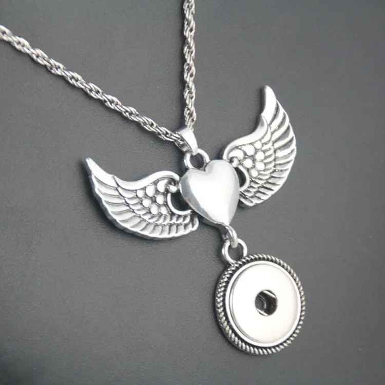 Angel Wings Button Pendant Necklace