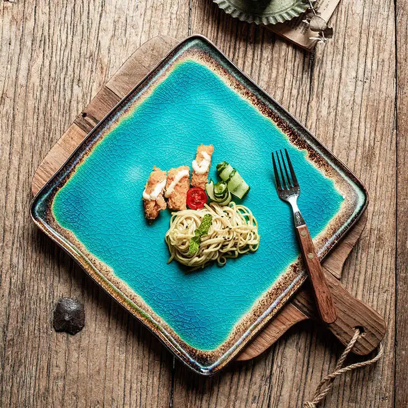 Ocean Blue Ice Crack Mirror Feel 105-inch Ceramic Square Plate