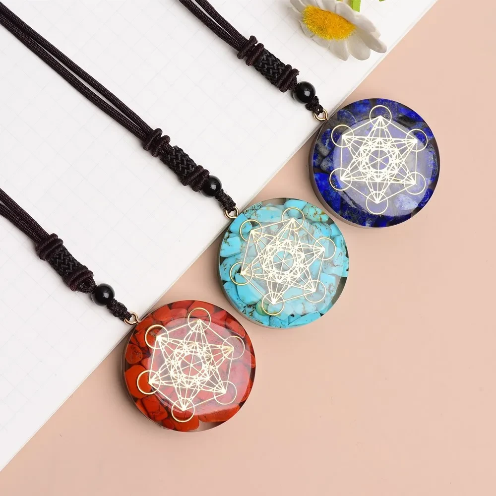 Metatron Cube Turquoise Ogan Pendant Melon Tower Cube Aura Protection Energy Pendant Necklace