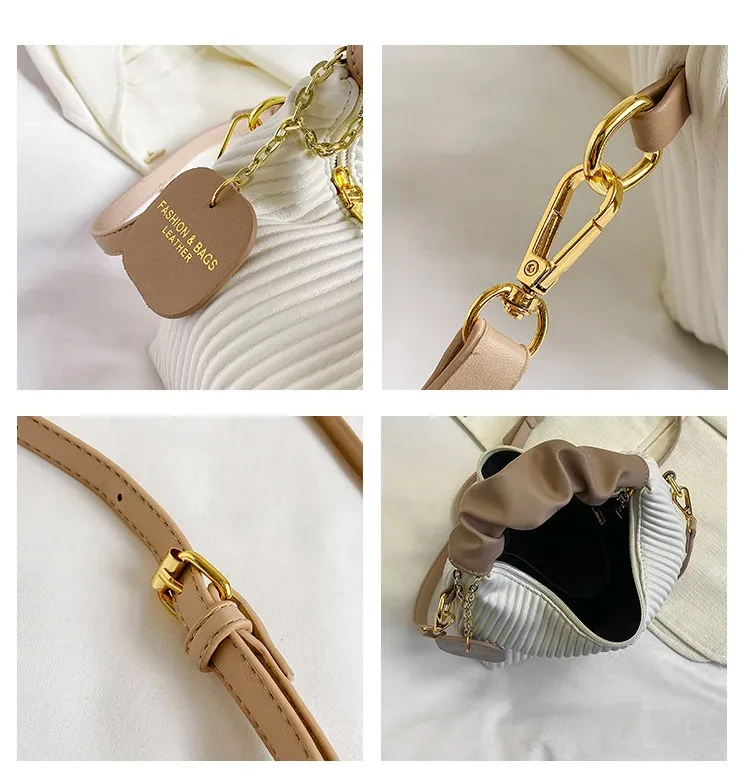 Women Fashion Crossbody Bag PU Leather Pleated Cloud Small Tote Bags Casual Simple Elegant Temperament Messenger Bags