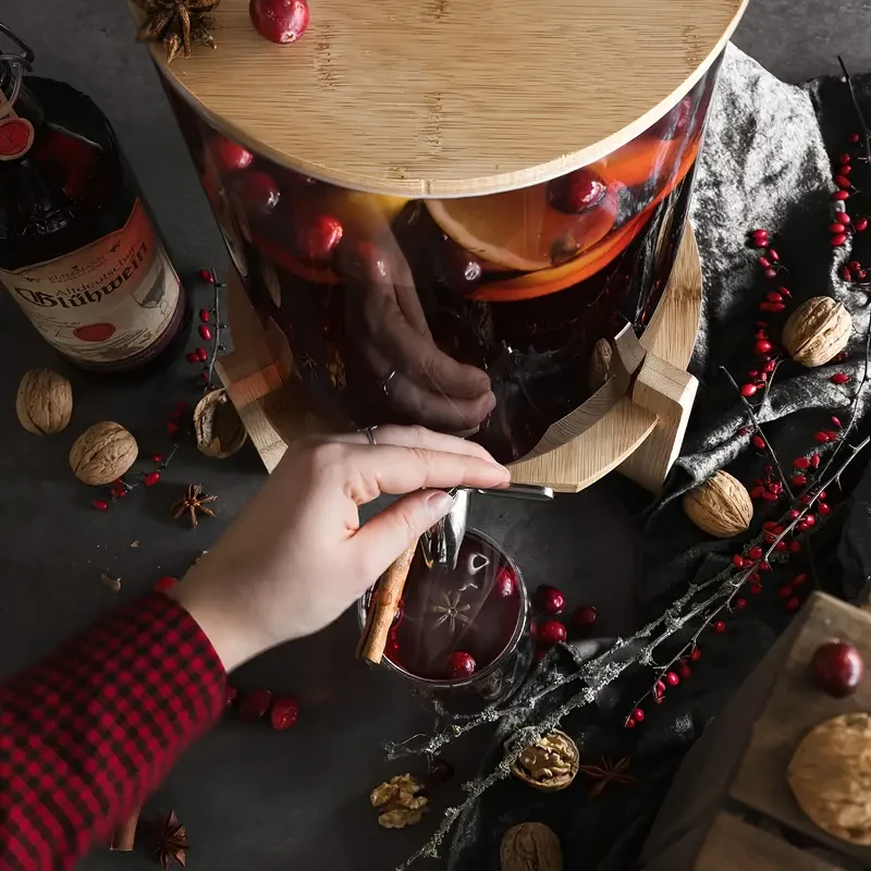 Furpaw 5L Glass Beverage Dispenser with Wooden Stand