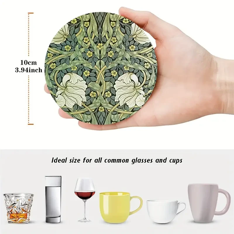 6pcs William Morris Floral Pattern Round Wooden Coasters