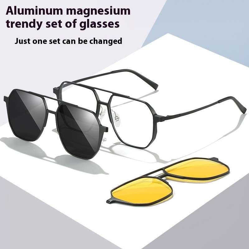 Driving Men's Three-in-one Magnetic Aluminum Magnesium Glasses