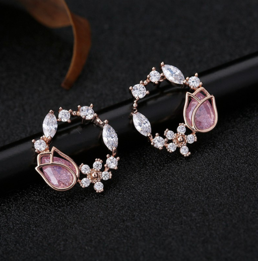Rose Zircon Garland Earrings