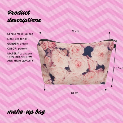 Printed Rose Cosmetic Bag
