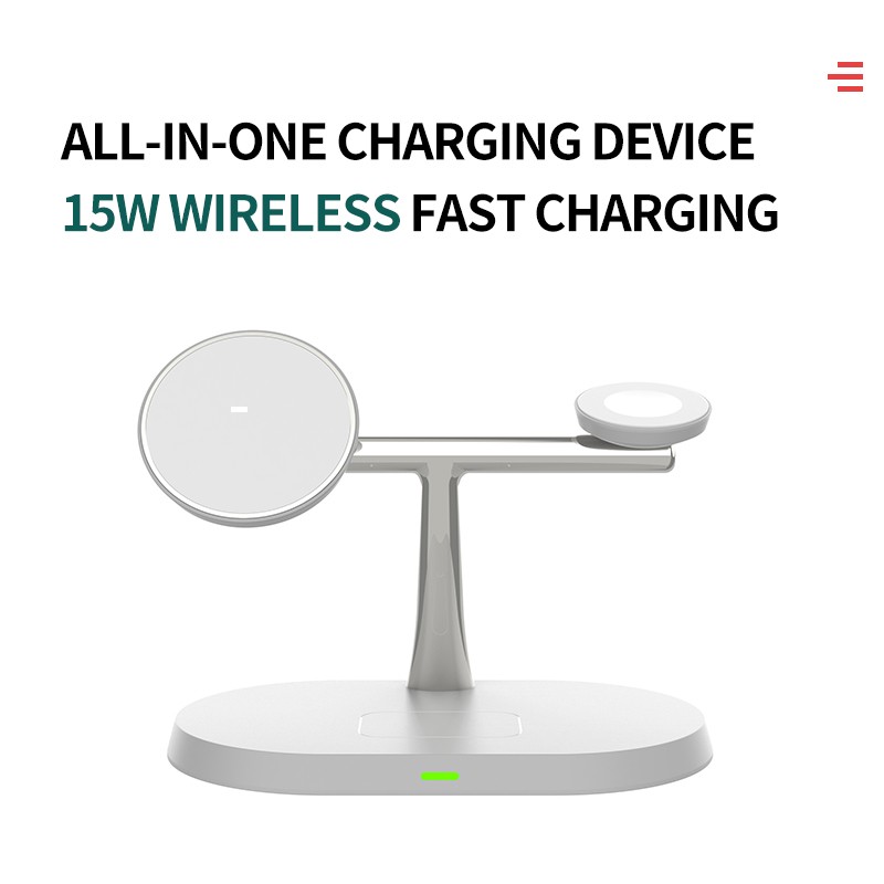 3-in-1 Magnetic Wireless Charger Stand - Fast Charging Station for iPhone, Apple Watch, and AirPods