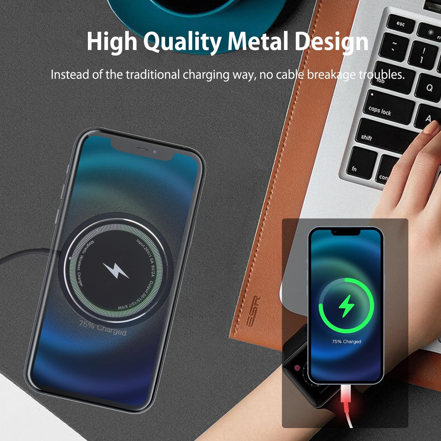 20W Magnetic Wireless Charger for iPhone 15, 14, 13, 12 Pro Max - USB Type C Quick Charging Phone Fast Charger Cable Accessories