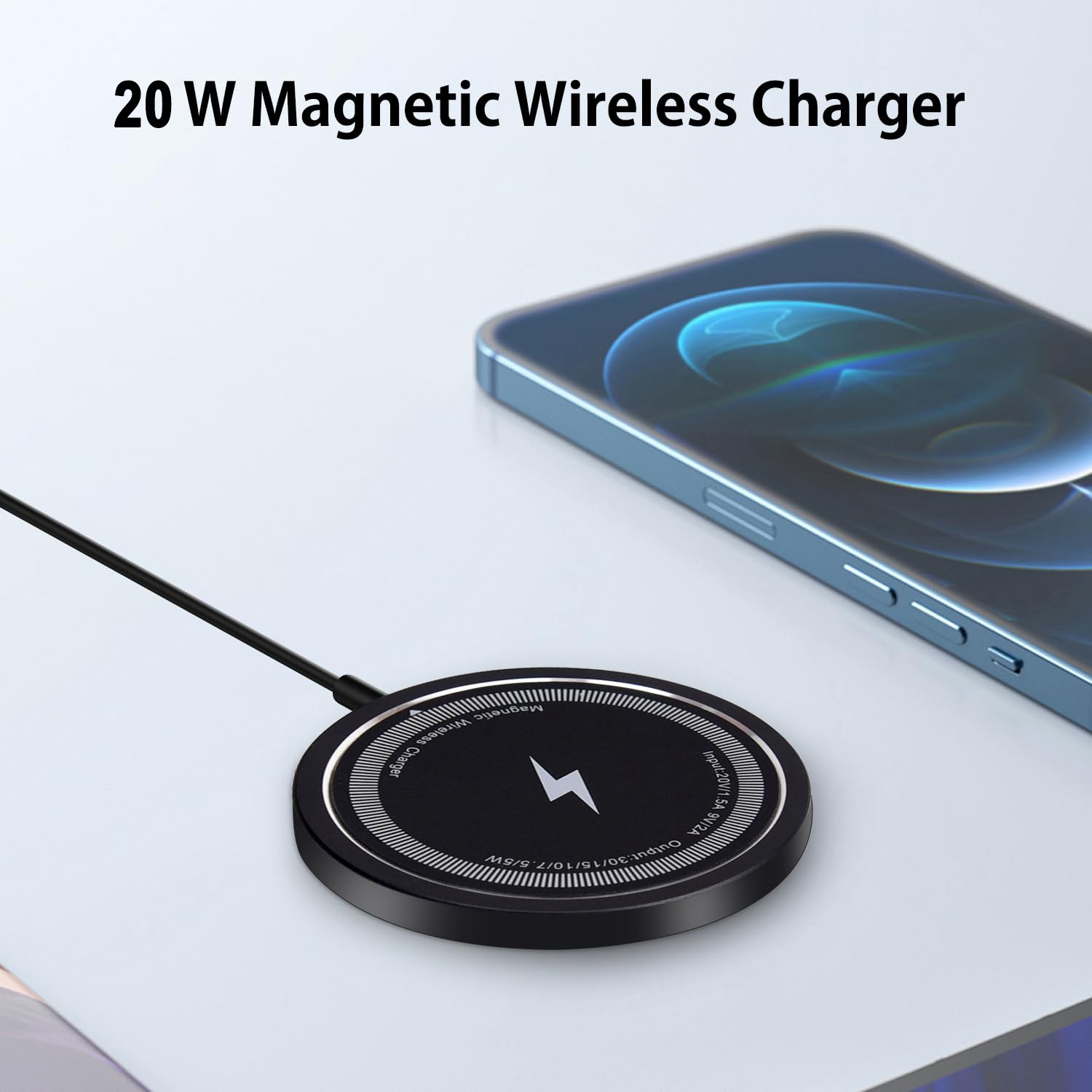 20W Magnetic Wireless Charger for iPhone 15, 14, 13, 12 Pro Max - USB Type C Quick Charging Phone Fast Charger Cable Accessories