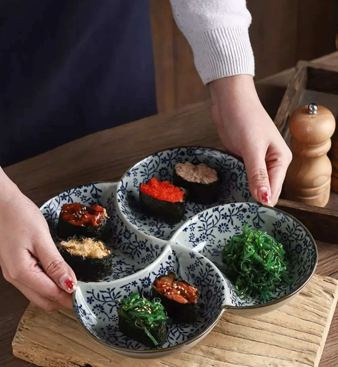 Four-grid Plate Cooking Retro Tableware Ceramic Fruit Platter