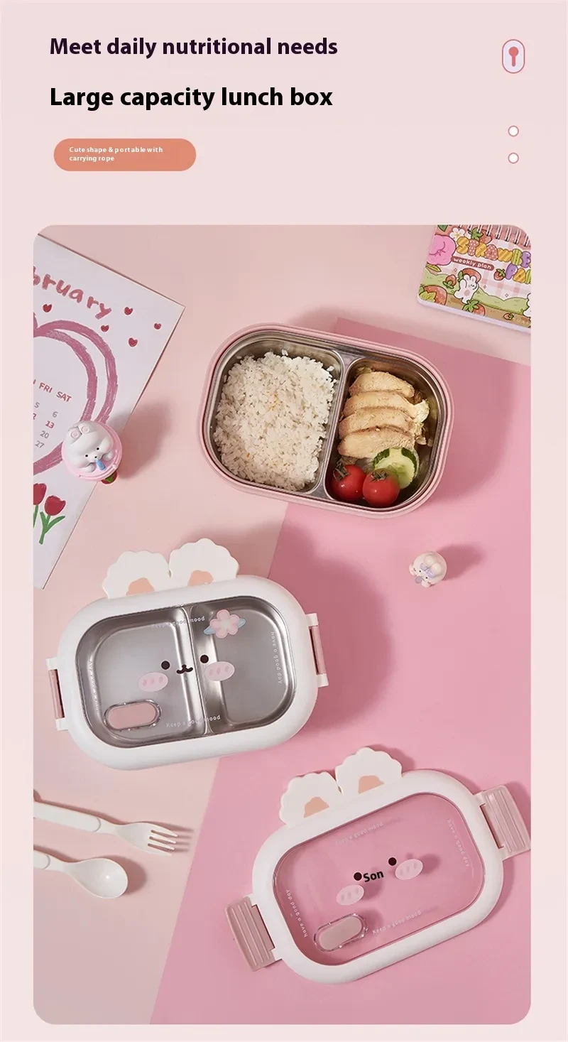 Cute Bunny Stainless Steel Creative Compartment Student Lunch Box