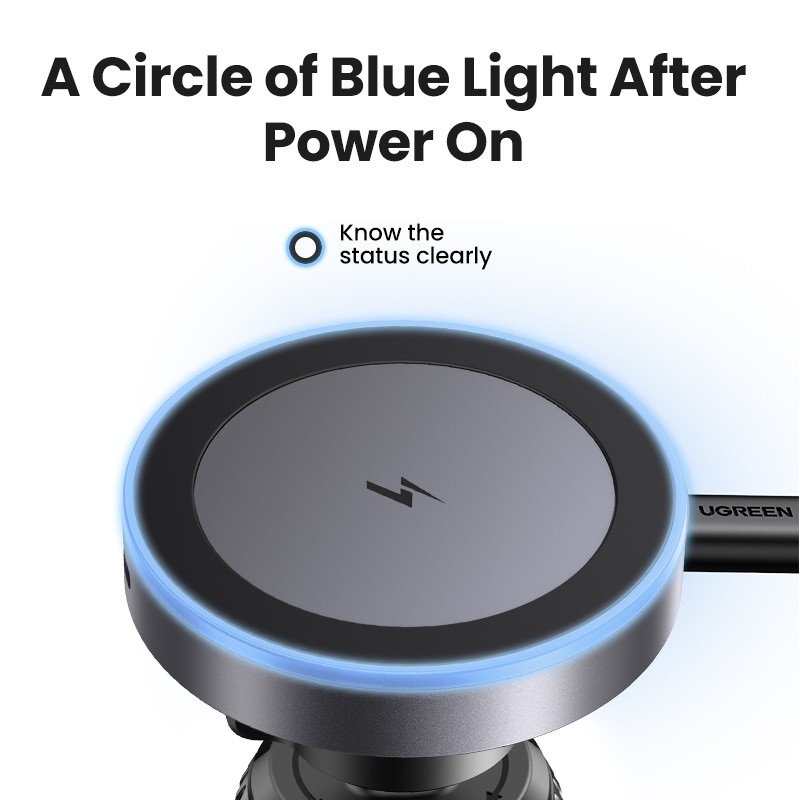 UGREEN Magnetic Car Phone Holder Wireless Charger Stand for iPhone 15, 14, 13 Pro Max