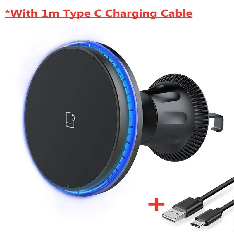 30W Magnetic Car Wireless Charger RGB - Fast Charging Phone Holder Stand Mount for iPhone 12, 13, 14, 15 Pro Max