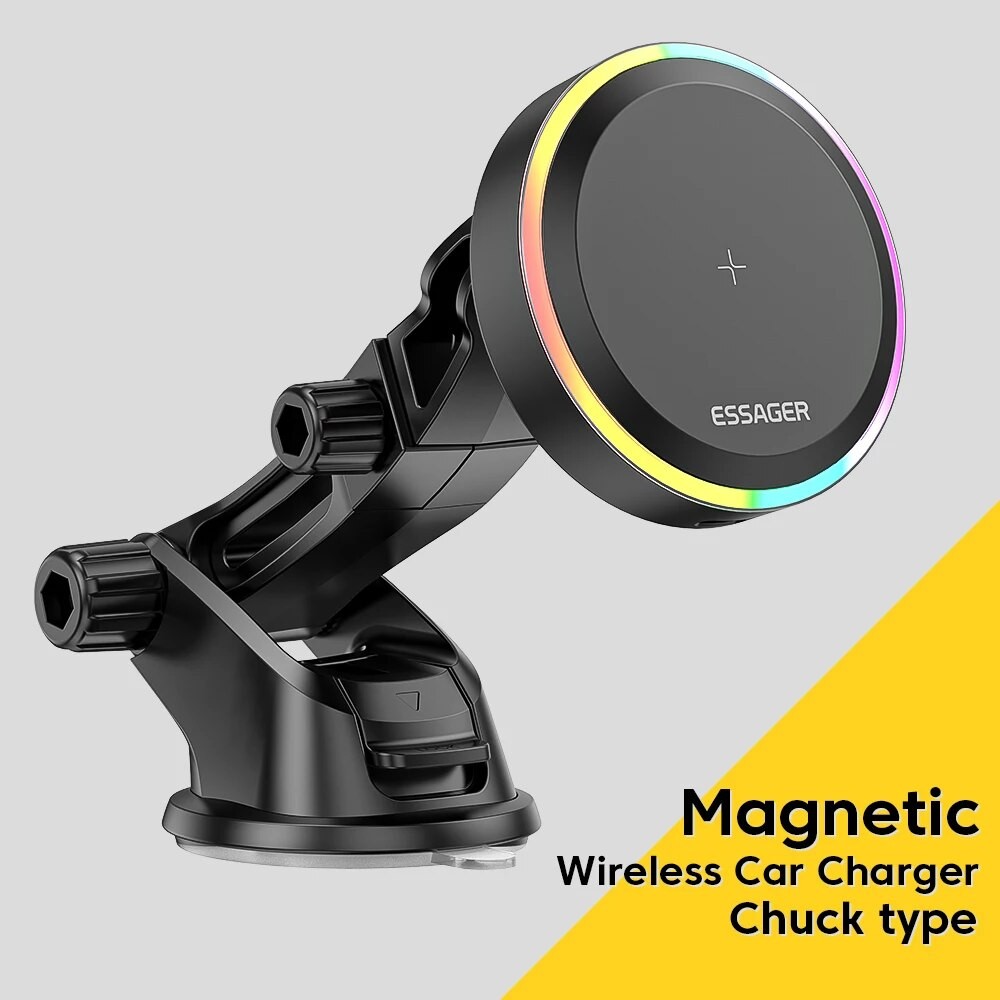 Essager RGB Magnetic Car Phone Holder Qi 15W Wireless Charger - Universal Phone Holder Stand