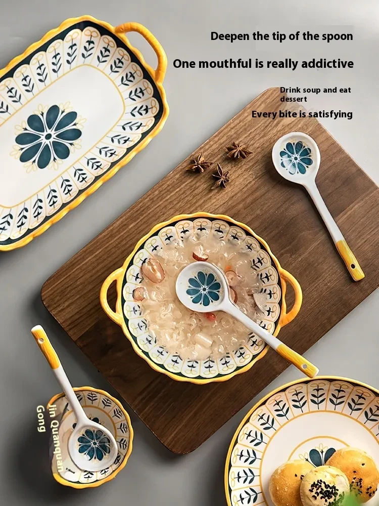 Ink Ceramic Round Head Long Spoon