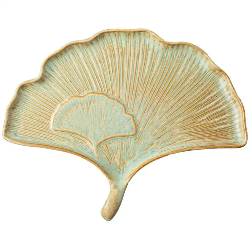 Stoneware 8-inch Ginkgo Leaf Fan-shaped Plate